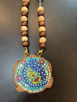 Dancing Peacock at wooden pendent