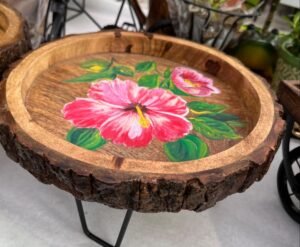 Hibiscus at wooden tray