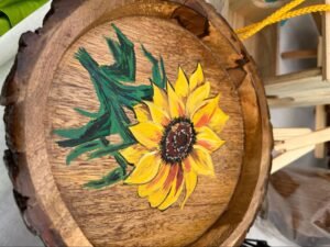 Sun flower at wooden tray