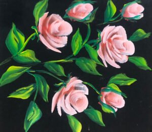 Pink Roses at Black cloth